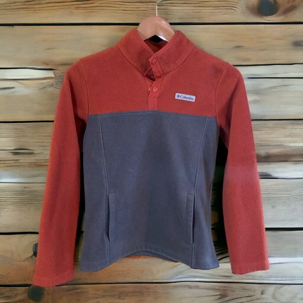 Columbia Youth Large Fleece Jacket 1/2 Zip Orange Gray Colorblock